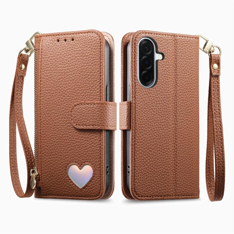 For Samsung Galaxy A26 5G Fantasy Love Heart Zipper Wallet Vegan Leather Phone Case with Strap