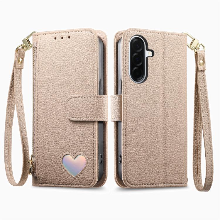 For Samsung Galaxy A35 5G Fantasy Love Heart Zipper Wallet Vegan Leather Phone Case with Strap