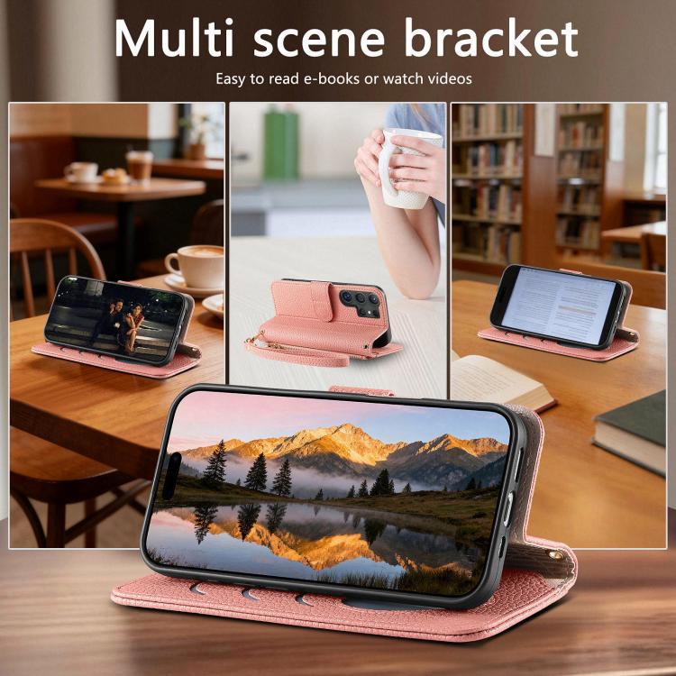 For Samsung Galaxy S24 Ultra 5G Fantasy Love Heart Zipper Wallet Vegan Leather Phone Case with Strap