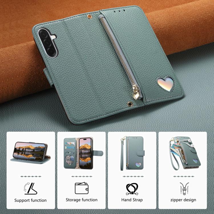 For Samsung Galaxy A05s Fantasy Love Heart Zipper Wallet Vegan Leather Phone Case with Strap