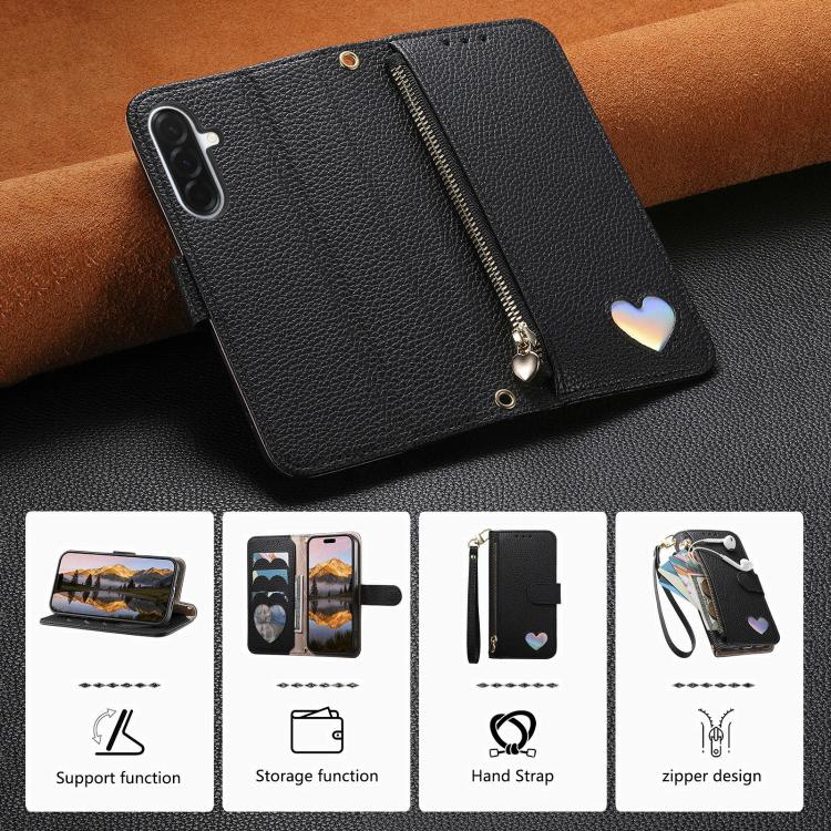 For Samsung Galaxy A05s Fantasy Love Heart Zipper Wallet Vegan Leather Phone Case with Strap
