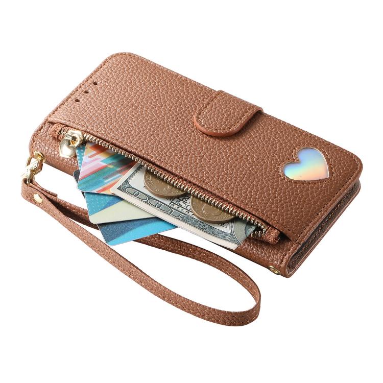 For Samsung Galaxy S23+ 5G Fantasy Love Heart Zipper Wallet Vegan Leather Phone Case with Strap