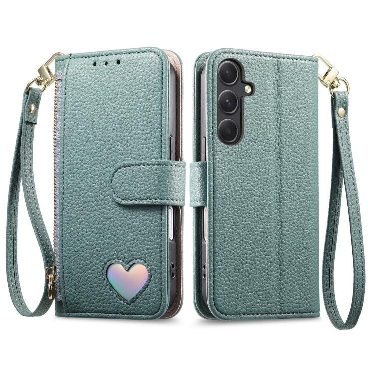 For Samsung Galaxy S23+ 5G Fantasy Love Heart Zipper Wallet Vegan Leather Phone Case with Strap