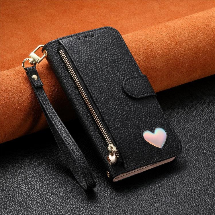 For Samsung Galaxy A17 Fantasy Love Heart Zipper Wallet Vegan Leather Phone Case with Strap