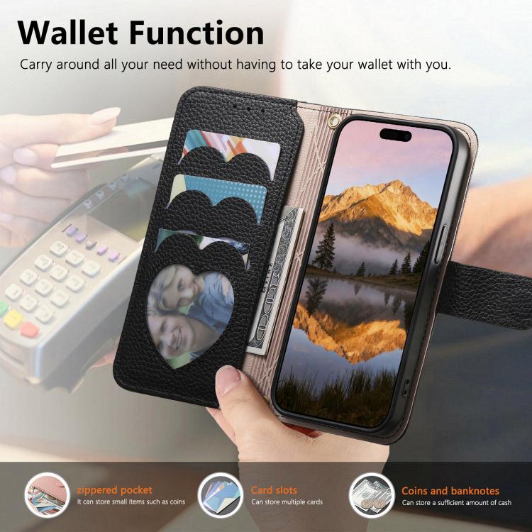 For Samsung Galaxy A16 Fantasy Love Heart Zipper Wallet Vegan Leather Phone Case with Strap
