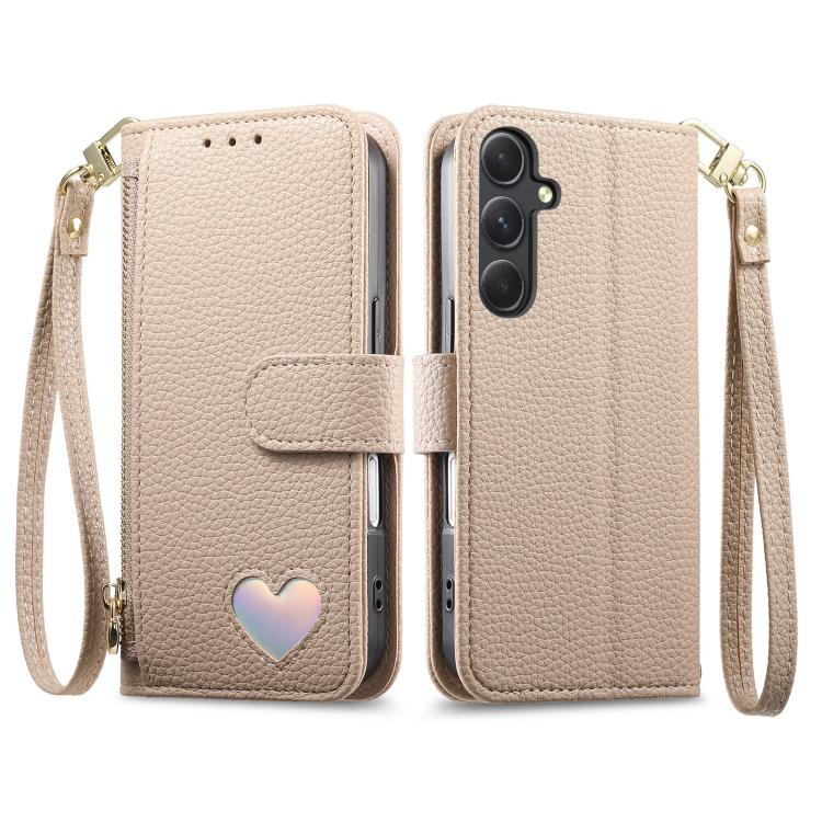 For Samsung Galaxy A14 Fantasy Love Heart Zipper Wallet Vegan Leather Phone Case with Strap