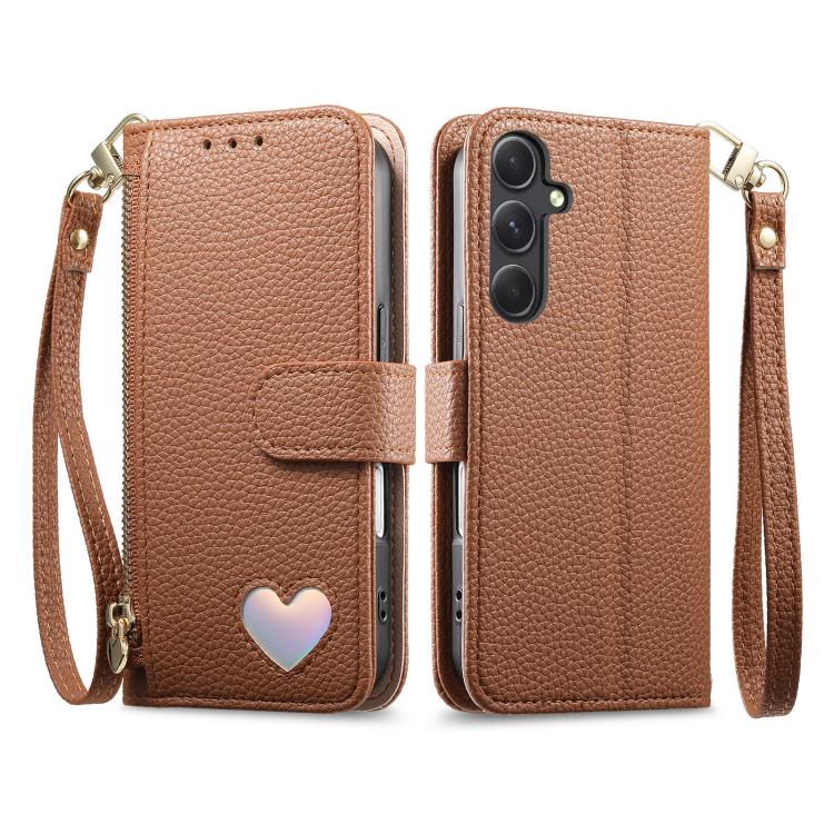 For Samsung Galaxy A13 Fantasy Love Heart Zipper Wallet Vegan Leather Phone Case with Strap
