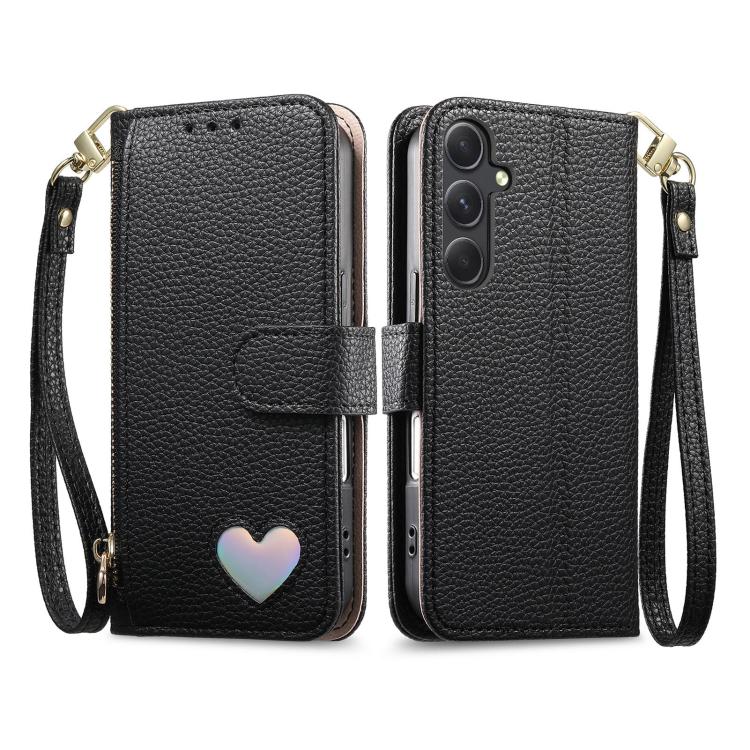 For Samsung Galaxy A13 Fantasy Love Heart Zipper Wallet Vegan Leather Phone Case with Strap
