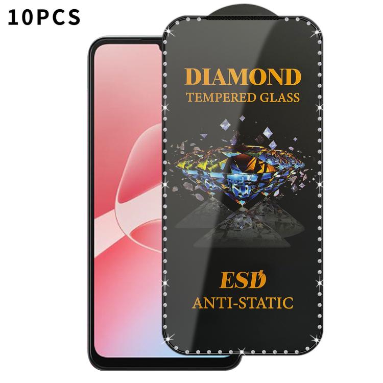 For Infinix Hot 60i 5G 10pcs Full-Screen Diamond-Studded Silkscreen High-Definition Anti-Static Tempered Glass Film
