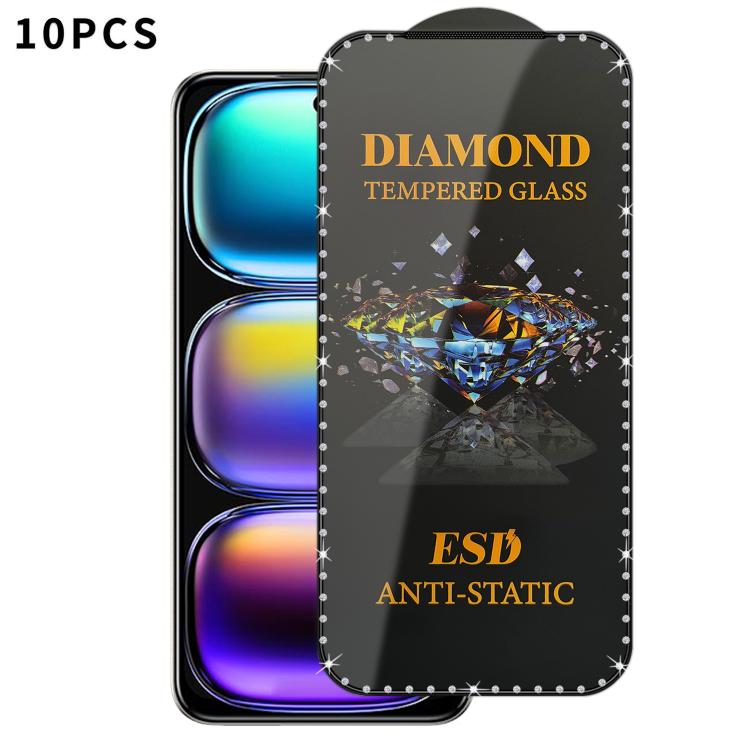 For Infinix Hot 50i 10pcs Full-Screen Diamond-Studded Silkscreen High-Definition Anti-Static Tempered Glass Film