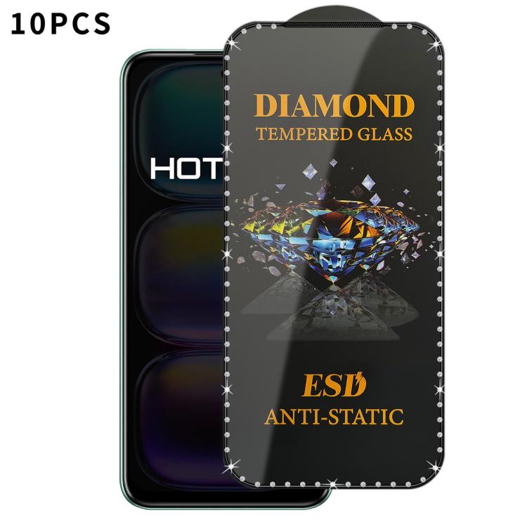 For Infinix Hot 50 5G 10pcs Full-Screen Diamond-Studded Silkscreen High-Definition Anti-Static Tempered Glass Film