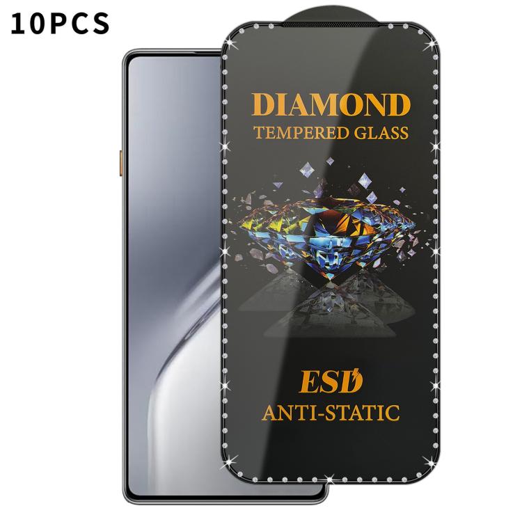 For Tecno Camon 40 10pcs Full-Screen Diamond-Studded Silkscreen High-Definition Anti-Static Tempered Glass Film
