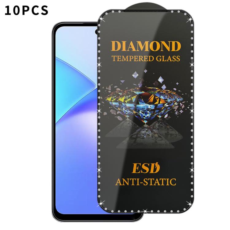For Tecno  Spark 40 10pcs Full-Screen Diamond-Studded Silkscreen High-Definition Anti-Static Tempered Glass Film