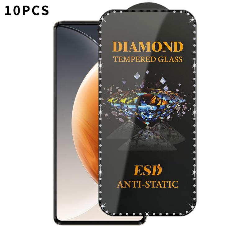 For Tecno Camon 30 10pcs Full-Screen Diamond-Studded Silkscreen High-Definition Anti-Static Tempered Glass Film