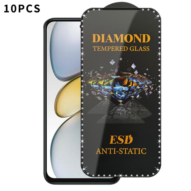 For Tecno Spark Go 1 10pcs Full-Screen Diamond-Studded Silkscreen High-Definition Anti-Static Tempered Glass Film