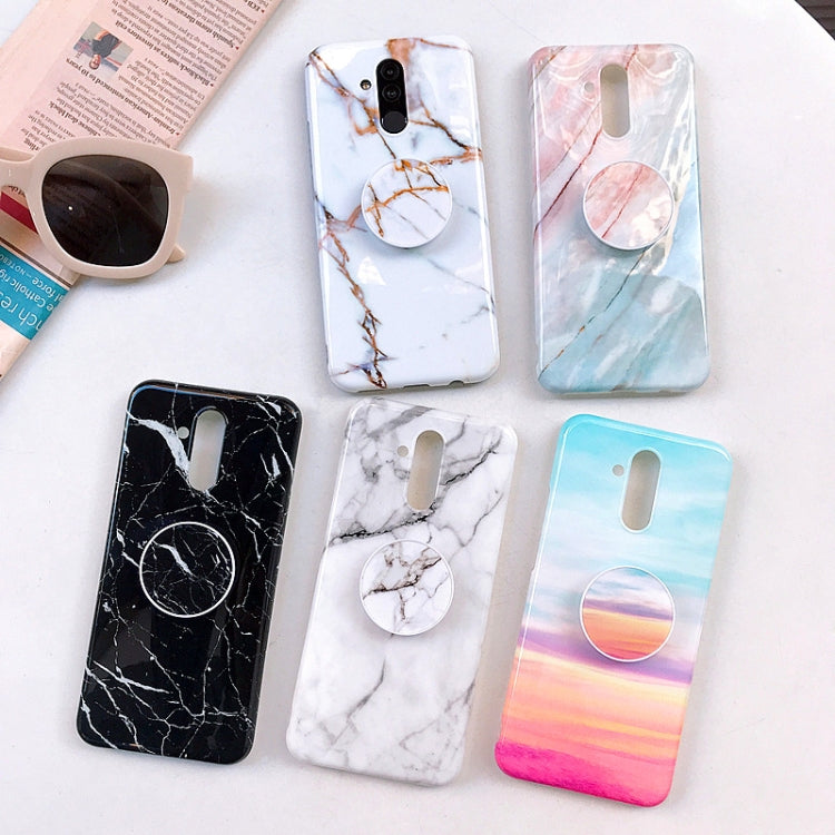 Glossy Marble Folding Bracket Anti-drop TPU Case for Huawei Mate 20 Lite