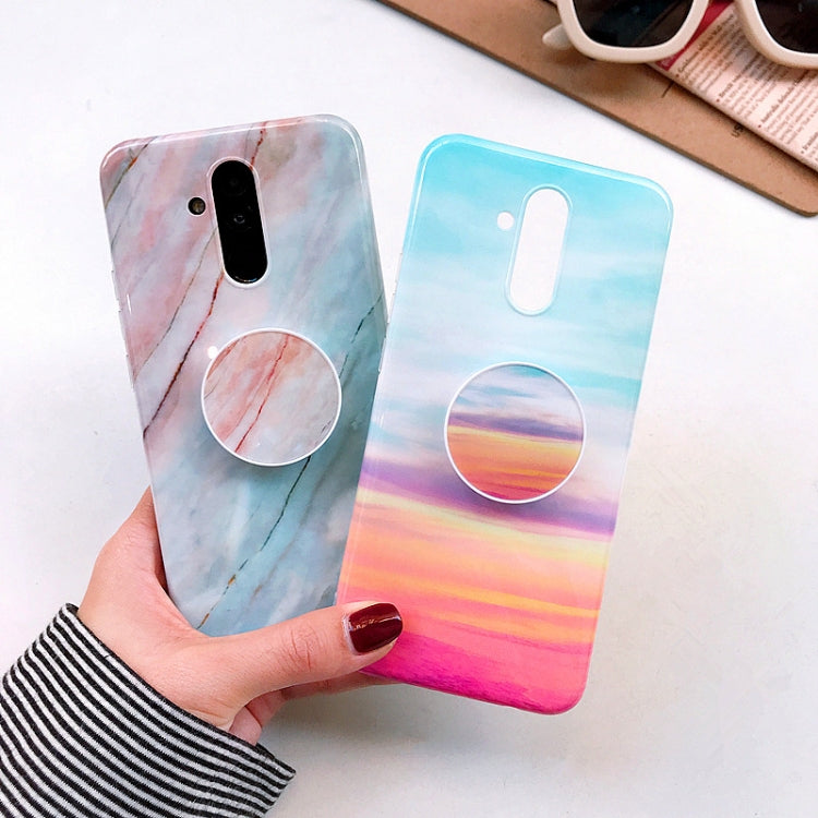 Glossy Marble Folding Bracket Anti-drop TPU Case for Huawei Mate 20 Lite