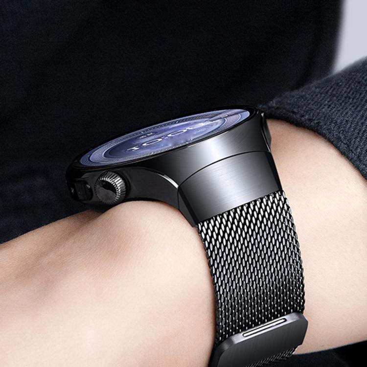 For Huawei Watch 5 46mm Press Button Seamless Interface Milanese Magnetic Stainless Steel Watch Band