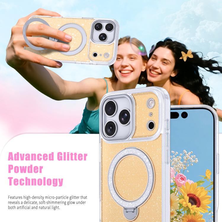 For iPhone 17 Pro Starry Glitter Magnetic Holder Phone Case