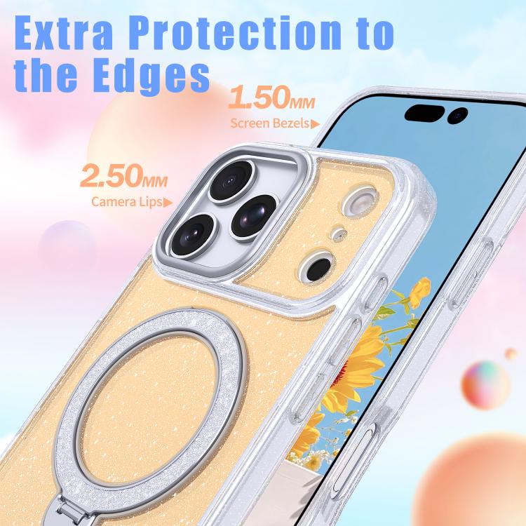 For iPhone 17 Pro Starry Glitter Magnetic Holder Phone Case
