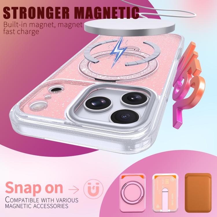 For iPhone 17 Pro Starry Glitter Magnetic Holder Phone Case