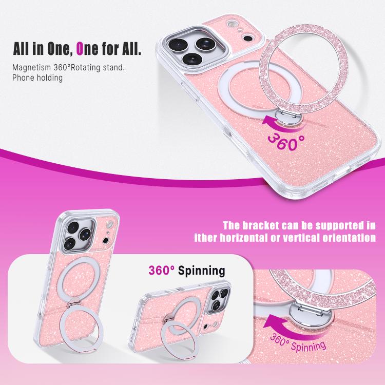 For iPhone 17 Pro Starry Glitter Magnetic Holder Phone Case