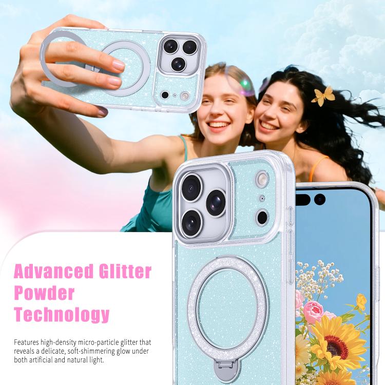 For iPhone 17 Pro Starry Glitter Magnetic Holder Phone Case