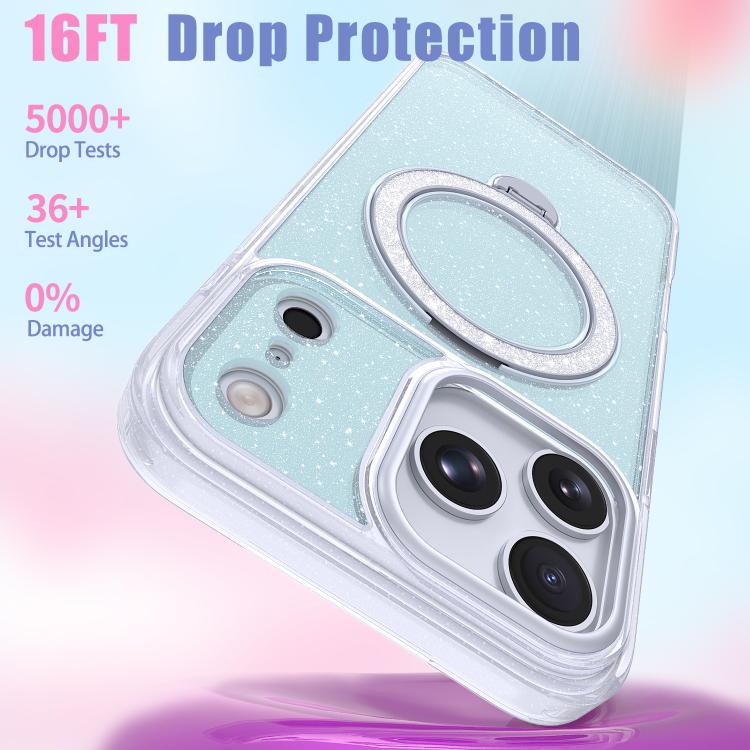 For iPhone 17 Pro Starry Glitter Magnetic Holder Phone Case