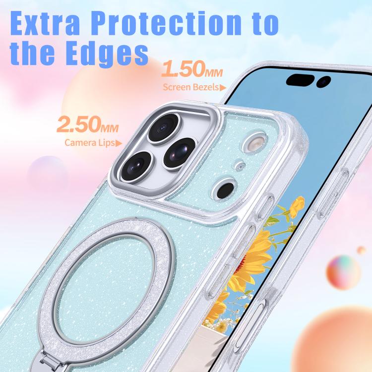 For iPhone 17 Pro Starry Glitter Magnetic Holder Phone Case
