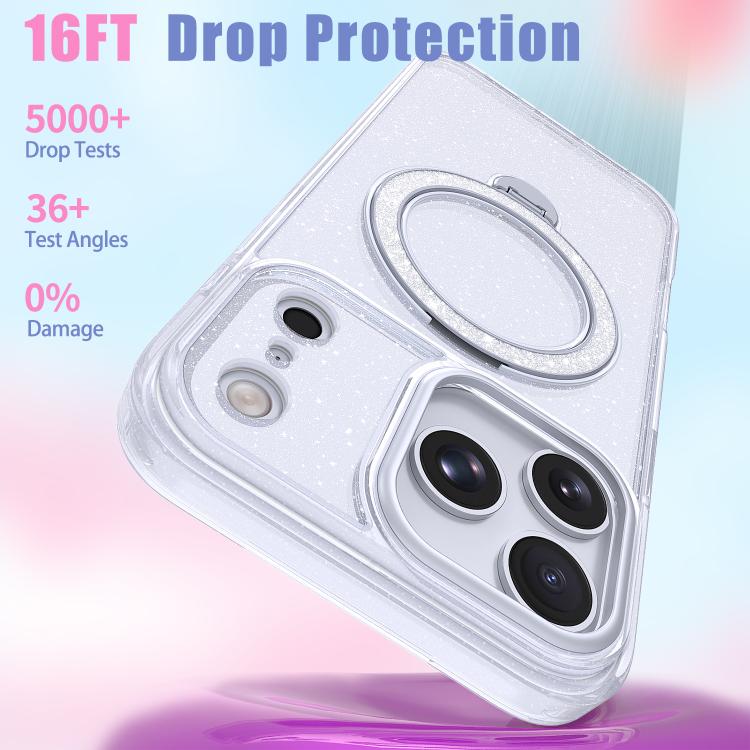 For iPhone 17 Pro Starry Glitter Magnetic Holder Phone Case