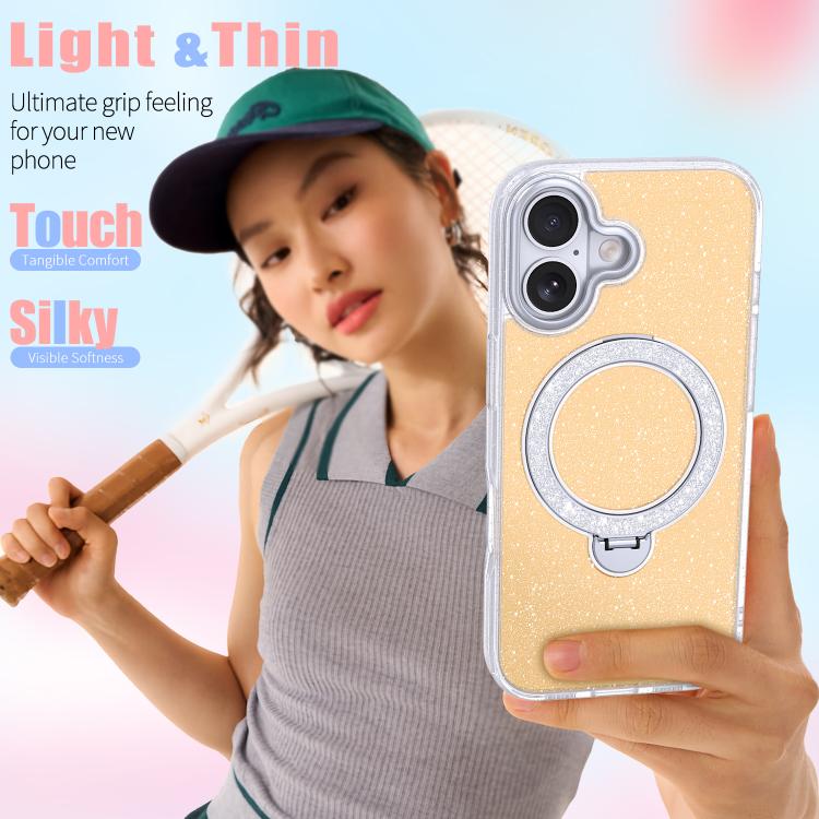 For iPhone 17 Starry Glitter Magnetic Holder Phone Case