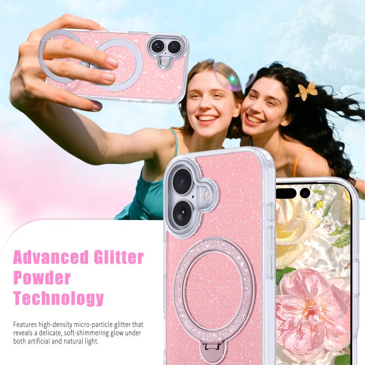 For iPhone 17 Starry Glitter Magnetic Holder Phone Case