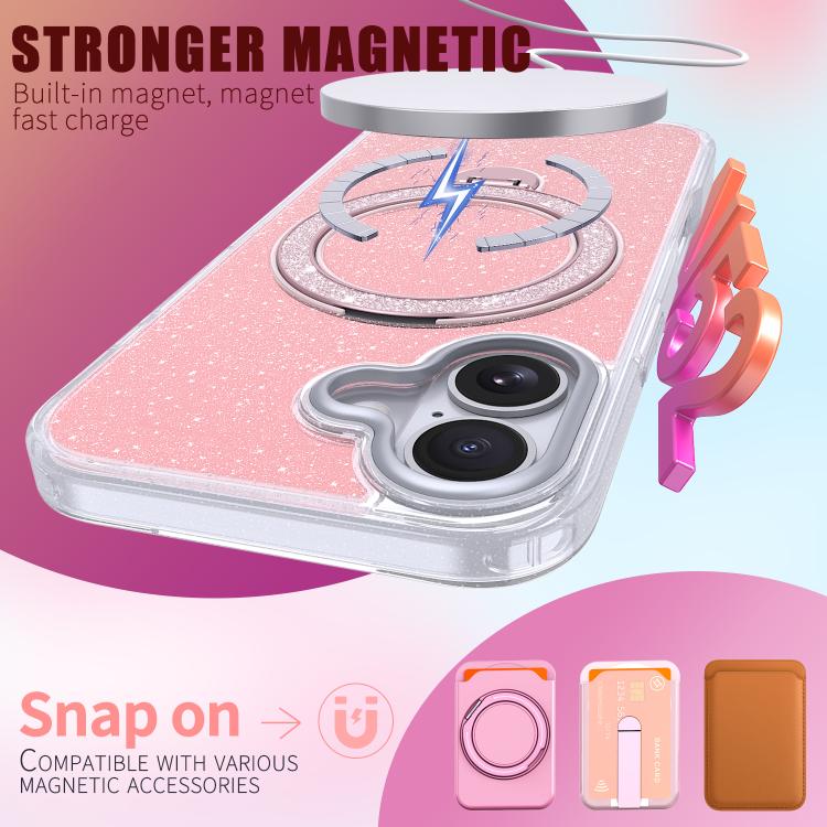 For iPhone 17 Starry Glitter Magnetic Holder Phone Case