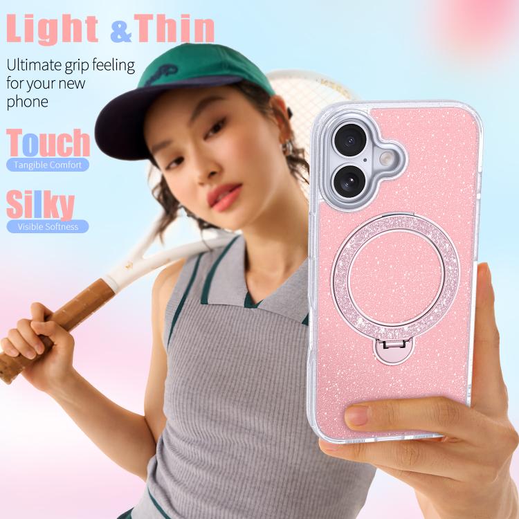 For iPhone 17 Starry Glitter Magnetic Holder Phone Case