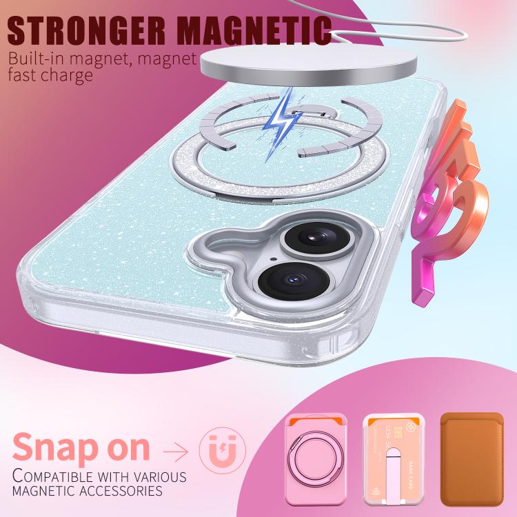 For iPhone 17 Starry Glitter Magnetic Holder Phone Case