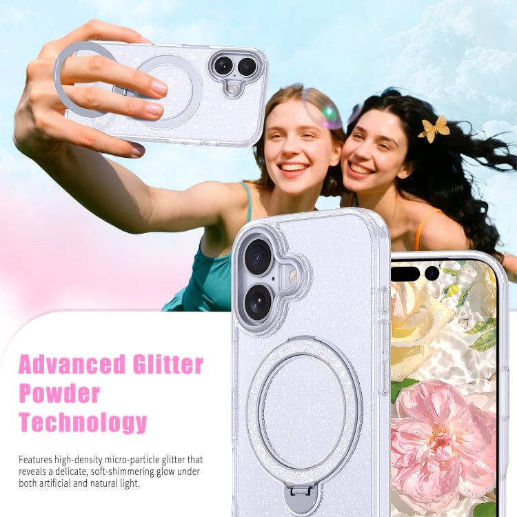 For iPhone 17 Starry Glitter Magnetic Holder Phone Case