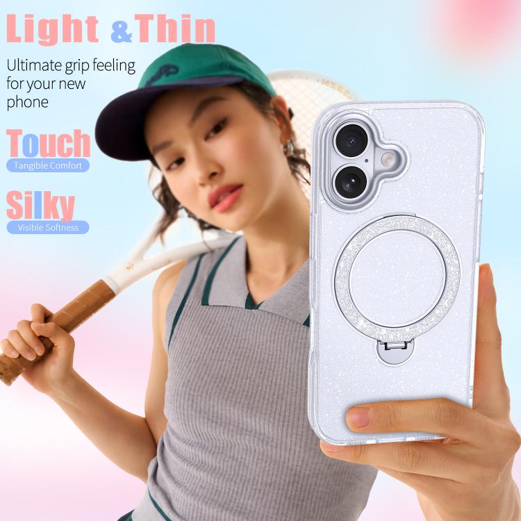 For iPhone 17 Starry Glitter Magnetic Holder Phone Case