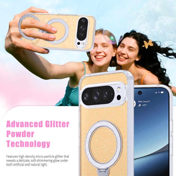 For Google Pixel 9 Pro XL Starry Glitter Magnetic Holder Phone Case