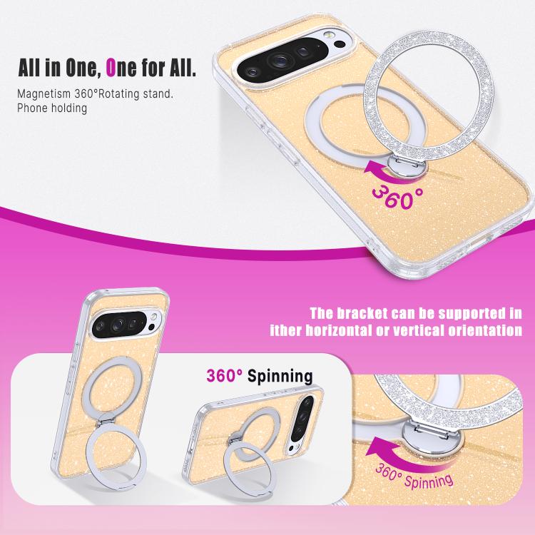 For Google Pixel 9 Pro XL Starry Glitter Magnetic Holder Phone Case
