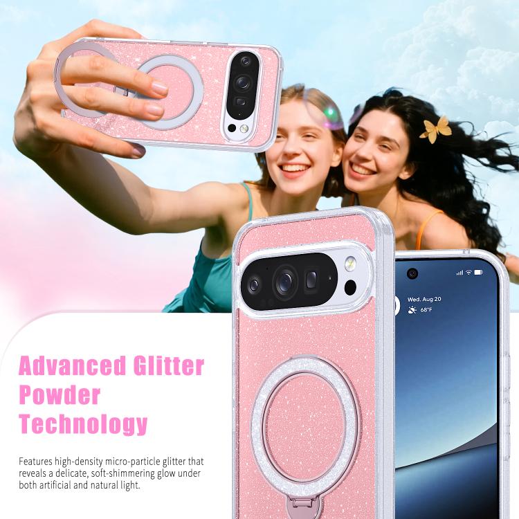 For Google Pixel 9 Pro XL Starry Glitter Magnetic Holder Phone Case