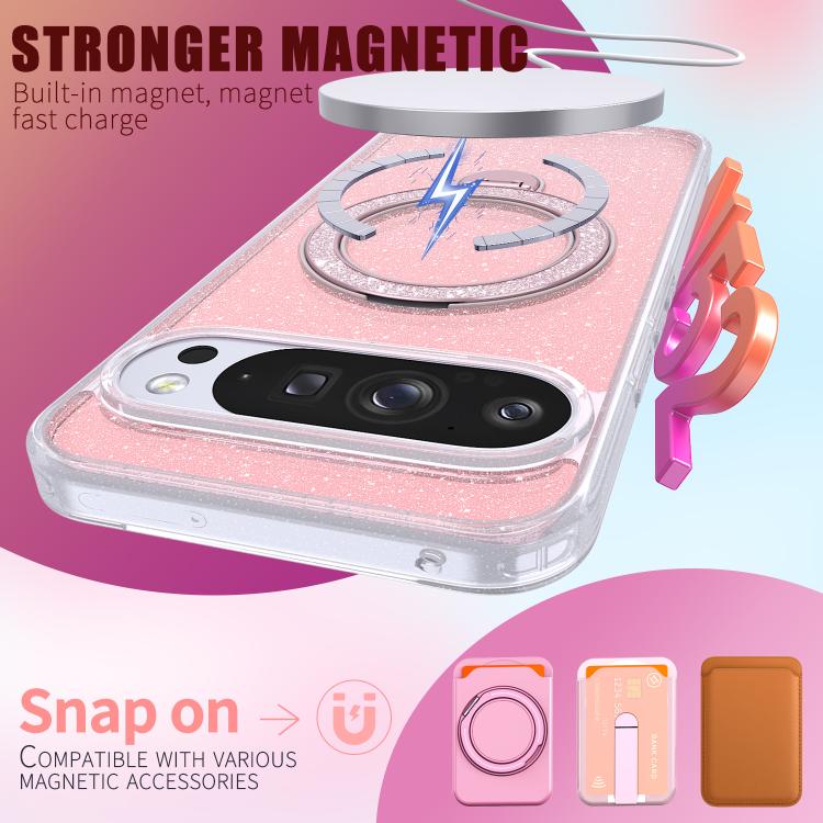 For Google Pixel 9 Pro XL Starry Glitter Magnetic Holder Phone Case