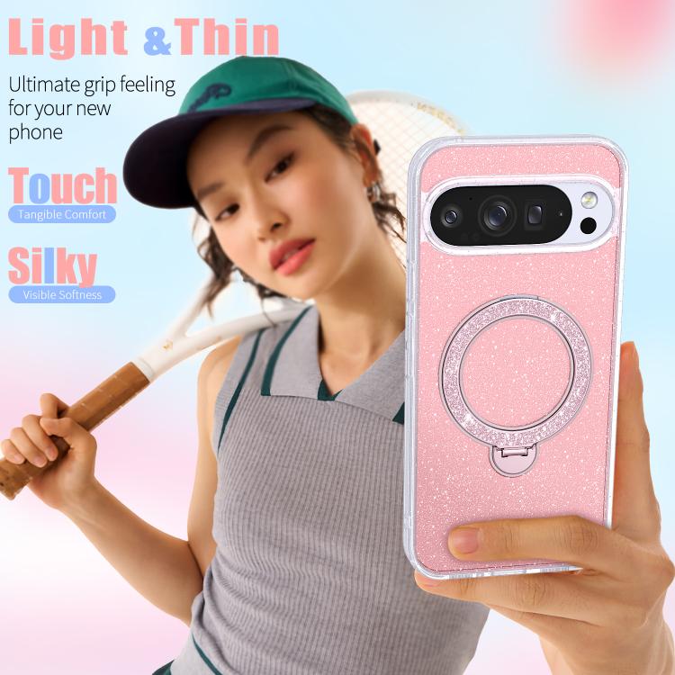 For Google Pixel 9 Pro XL Starry Glitter Magnetic Holder Phone Case