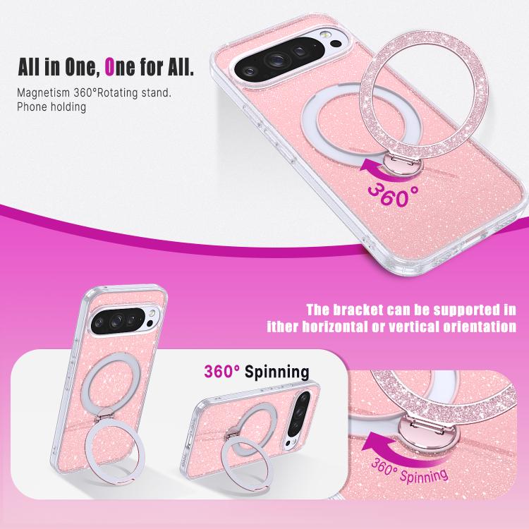 For Google Pixel 9 Pro XL Starry Glitter Magnetic Holder Phone Case