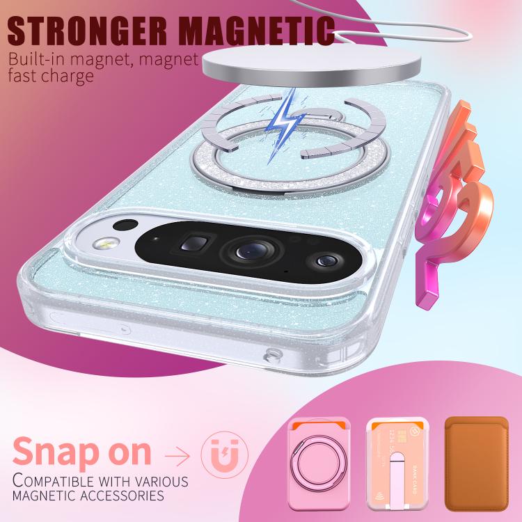 For Google Pixel 9 Pro XL Starry Glitter Magnetic Holder Phone Case