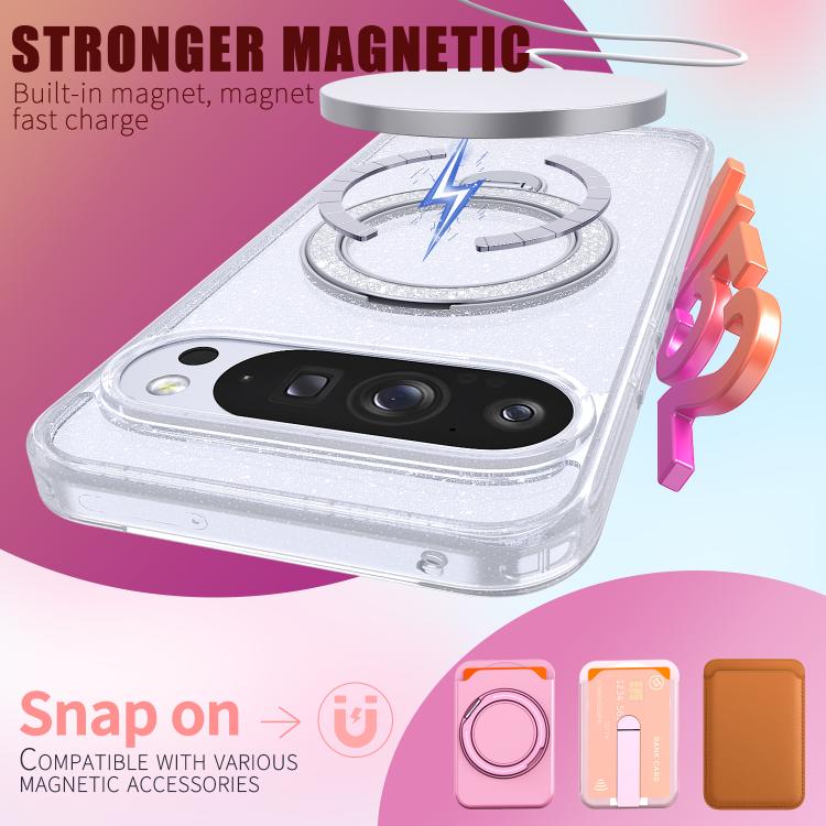 For Google Pixel 9 Pro XL Starry Glitter Magnetic Holder Phone Case