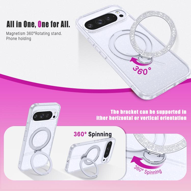 For Google Pixel 9 Pro XL Starry Glitter Magnetic Holder Phone Case