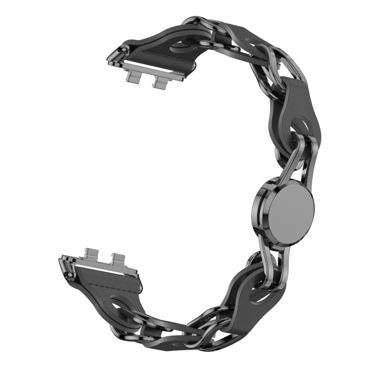 For Huawei Band 11 / Band 11 Pro Stylish Hollow Vegan Leather Chain Metal Watch Band