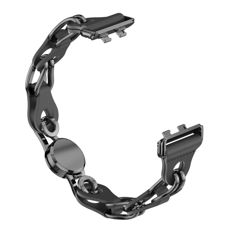 For Huawei Band 11 / Band 11 Pro Stylish Hollow Vegan Leather Chain Metal Watch Band