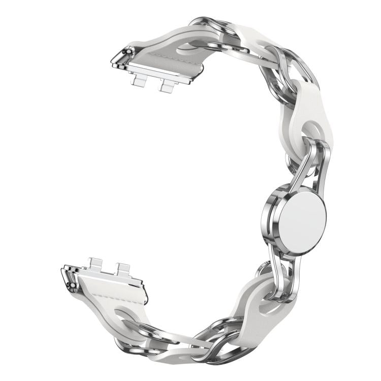 For Huawei Band 11 / Band 11 Pro Stylish Hollow Vegan Leather Chain Metal Watch Band