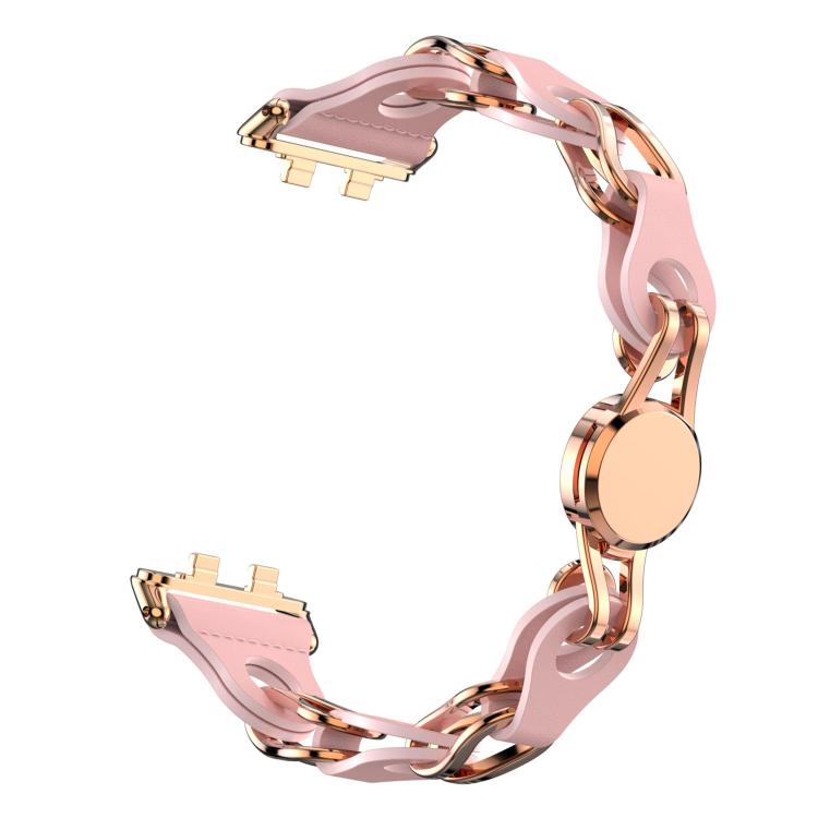 For Huawei Band 11 / Band 11 Pro Stylish Hollow Vegan Leather Chain Metal Watch Band